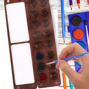 Palette d'aquarelle pliable en bois Wood Rhythm, 16 compartiments ronds, fermeture magnétique, fournitures artistiques portables pour étudiants - Product Image 3