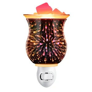 Presa di vetro 3D scaldacera Plug In Wax Melter con coperchio In vetro rimovibile bruciatore di aromi a luce notturna per la casa