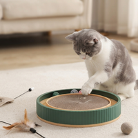 Grattoir pour chat en carton ondulé à rebord profond et rond, avec piste à bille intégrée, planche à gratter interactive, jouets pour chat