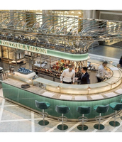 Meubles de bar contemporains pour l'extérieur, résistants à l'eau, en pierre et bois, avec finition verte circulaire rétroéclairée, design durable, pour la maison et les bars commerciaux