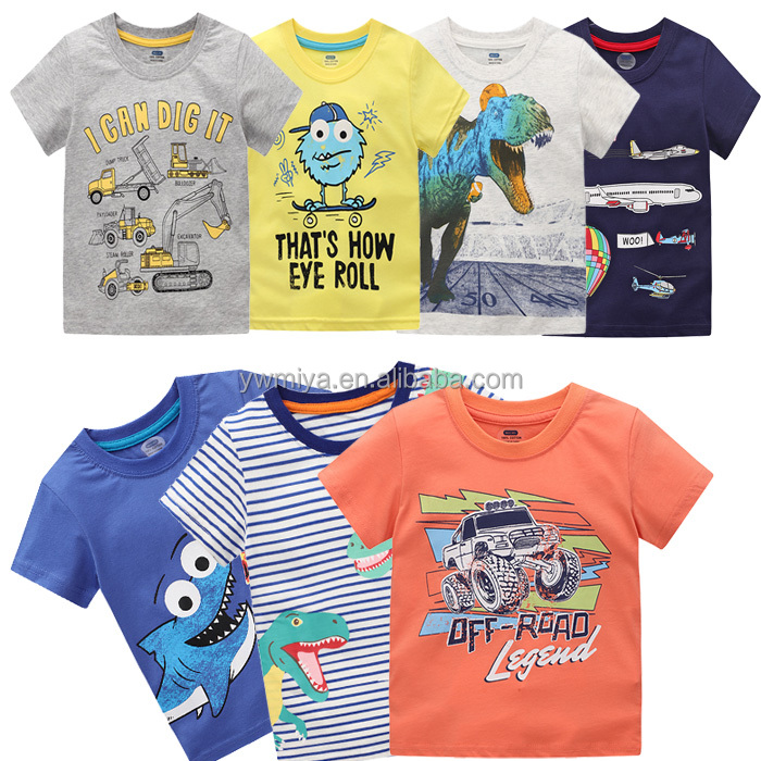 KDY-001 оптовая продажа высокого качества с принтом динозавра и из мультфильма «Тачки»; Принт 100% хлопок трикотажные футболки для маленьких мальчиков, летние топы с короткими рукавами для мальчиков