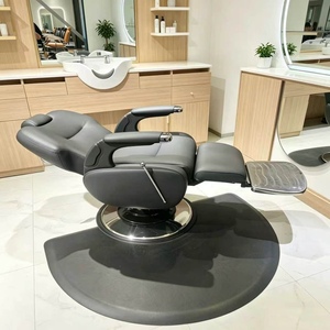 Sillón de Barbería Moderno de Cuero Sintético con Reposapiés Ajustable, Base Hidráulica Reclinable, Diseño Redondo, Muebles de Salón - Product Image 2