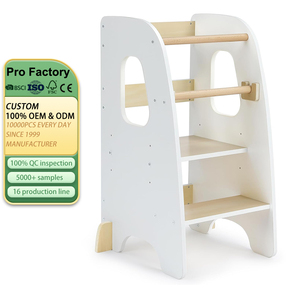 Tabouret de cuisine pour tout-petits, tour d'apprentissage en bois réglable pour enfants avec pieds antidérapants - Blanc - Product Image 1