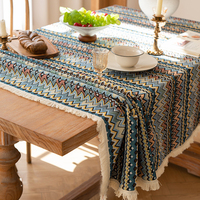 Nappe de table rectangulaire en coton et lin, style ethnique bohème, rayée, luxe léger, pour table basse, style français