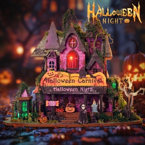 Quyiya DIY <span class=keywords><strong>Cabane</strong></span> <span class=keywords><strong>en</strong></span> Bois <span class=keywords><strong>Nuit</strong></span> d'Halloween 3D Modèle de Bricolage à Assembler Jouet Cadeau pour Bébés Garçons Filles - Product Image 5