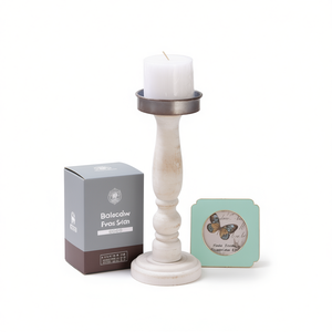 Porte-bougie en bois sculpté blanc vieilli style loft parisien, 3,5 pouces, décoration de table shabby chic pour la maison - Product Image 1