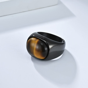 yunnique popular jewelry <b>titanium</b> steel <b>ring</b> with natural tiger's eye stone inlay, men's niche design, high-end gem - Product Image 3