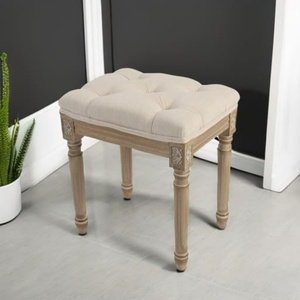 Tabouret en tissu avec capitonnage boutonné et pieds en bois, ajoute du caractère à votre salon <span class=keywords><strong>ou</strong></span> votre chambre - Product Image 5