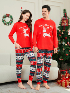 2024 Plus Size Poliéster Pullover Longo Pai-filho Home Wear Deer Monogrammed Família Ano Novo Natal Pijama Outfit 2 Peça - Product Image 2