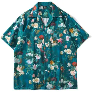 Camisa havaiana manga curta estilo vintage, tendência de rua, camisa havaiana, meia manga, praia, solta, camisa casual, por atacado