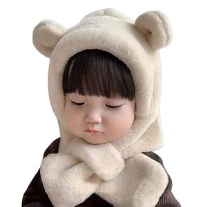 Conjunto de gorro y bufanda de felpa para bebé, forro polar, protección para los oídos a prueba de viento, para niños de 6 a 12 meses, 1 a 2 años, color beige, rosa, caqui, blanco - Product Image 5