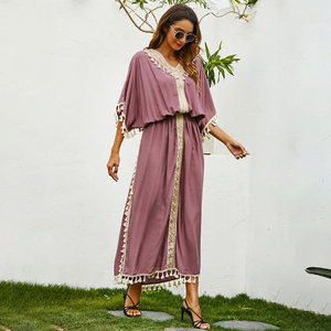 Oem Venta caliente ropa islámica sólido musulmán <span class=keywords><strong>Jalaba</strong></span> Ramadán cintura ajustada vestidos Dubai borla Jalabiya para mujeres - Product Image 5