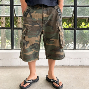 Streetwear Bulk High Quality Custom Acid Wash Camouflage <b>Shorts</b> Mens Casual Fashion Leather Rhinestones Camo 3/4 <b>Shorts</b> - Product Image 1