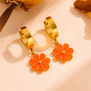 Various 18K PVD Gold Stainless Steel Daisy Flower Jewelry: Necklace Bracelet <b>Earrings</b> Bangle & Anklet Waterproof &Hypoallergenic - Product Image 4