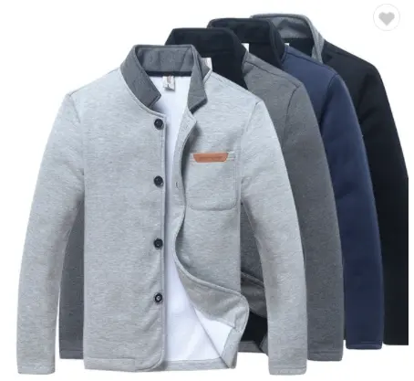 Spring and Autumn Fashion Casual Men's Slim Edition Single Buckle Solid Color Long Sleeve Sweater Collar Jacket