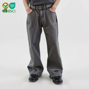 Pantalons en jean vintage à jambes larges Cleanfit gris ciment de haute qualité, écologiques, respirants, jeans amples de luxe pour hommes - Product Image 1