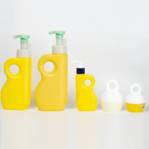 Kemasan Perawatan Kulit Botol Ketombe Bayi Mousse Shampoo Lotion Set Wadah Cuci Kuning Lucu Label Pribadi Botol Mandi Busa