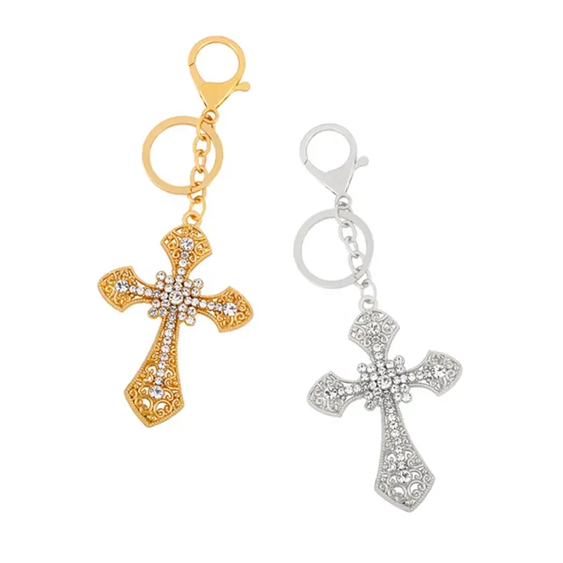 Porte-clés en strass plaqué or et croix porte-clés pour la religion chrétienne, accessoires pour le christianisme livraison gratuite