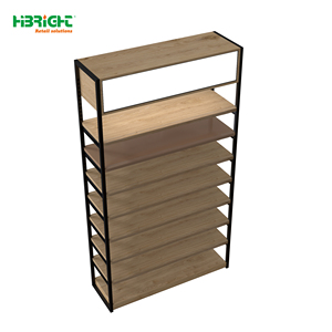 Glass <b>Shelf</b> Supermarket <b>Display</b> Rack Metal Retail Shelving Freestanding Store <b>Display</b> <b>Unit</b> Wood Grain Finish - Product Image 4