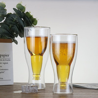 Verre à bière soufflé à la bouche à double paroi, en forme de bouteille à l'envers, pour bière et soda