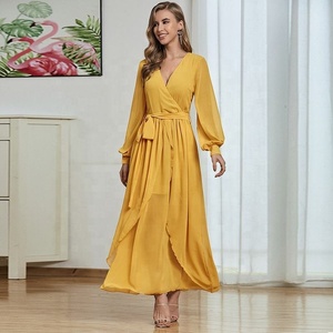 Vestido <span class=keywords><strong>Maxi</strong></span> de Gasa con Volantes Personalizado de Moda para Mujer, Vestidos Elegantes Casuales de Verano para Mujer - Product Image 3