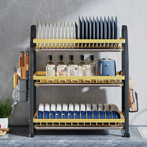 3 Tier Countertop Multi Function Kitchen <strong>Storage</strong> Dish Drying Rack With Removable Drainboard - Product Image 3