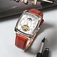 Montre-bracelet automatique de luxe Sewor 1931 avec boîtier en alliage, bracelet en cuir, mouvement mécanique squelette tourbillon pour homme
