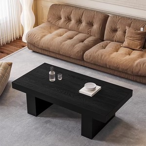 Mesa de Centro de Madera Maciza Negra Estilo Wabi-Sabi, Mueble de Sala de Estar Multifuncional de Diseño Japonés para Balcón y Ventana - Product Image 1