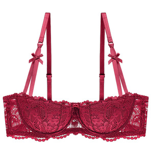 Sujetador sexy de encaje con copa media, de algodón fino, con encaje jacquard y aros push-up - Product Image 1