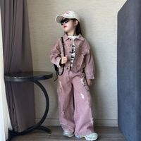 Nouvel ensemble 2 pièces en jean déchiré rose et bleu pour enfants, collection automne 2026