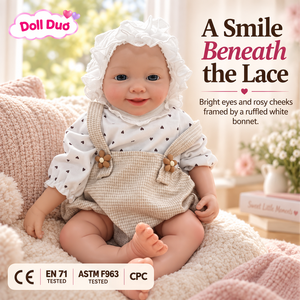 ตุ๊กตาซิลิโคนรีบอร์นขนาด 18 นิ้ว ยิ้มแย้ม ทารกแรกเกิด สีเบจ ชุดเอี๊ยม งานแฮนด์เมดเหมือนจริง ระบายสีด้วยมือ ของขวัญวันขอบคุณพระเจ้าสำหรับเด็ก - Product Image 1