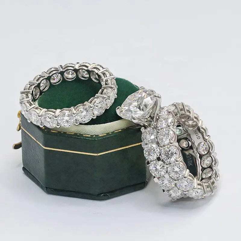 Cincin pertunangan wanita emas putih, perhiasan pernikahan berlian Moissanite potongan bulat brilian 10k 14k 18k