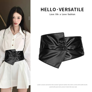 Nuova <span class=keywords><strong>Cintura</strong></span> Elastica Geometrica alla Moda da 18CM per Donna, in Pelle PU con Tre Bottoni, <span class=keywords><strong>Cintura</strong></span> in Tessuto PU per Abiti Femminili - Product Image 1