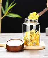 Pot de conservation rond en verre borosilicate transparent de qualité alimentaire, fait à la main, avec couvercle à vis en bois pour la cuisine