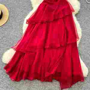 Vestido Midi Plisado Asimétrico sin Tirantes con Volantes y Encaje para Mujer, Estilo Romántico de Primavera - Product Image 3