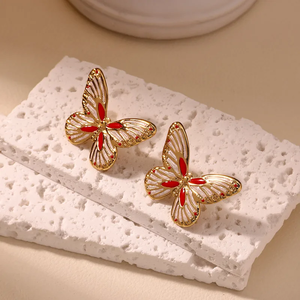 304 Stainless Steel <b>Butterfly</b> Cross Portrait Bow Gold Plated Earrings Three Dimensional Vacuum Electroplated 18K <b>Real</b> Gold Party - Product Image 3