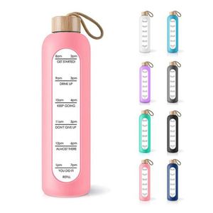 Botella de Agua Deportiva Personalizada con Tapa de Bambú Ecológica, Inspirada en el Signo Acuario, con Marcador de Tiempo para Beber - Product Image 1