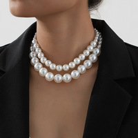 Colliers ras du cou tendance à grosses perles d'imitation, colliers à double rangs, cadeaux pour mariage et fêtes