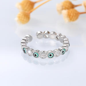 Anillo de moda T0823 en tono plateado con esmalte, diseño de ojo turco con pavé, unisex, regalo de joyería, diseño de piedra redonda - Product Image 2