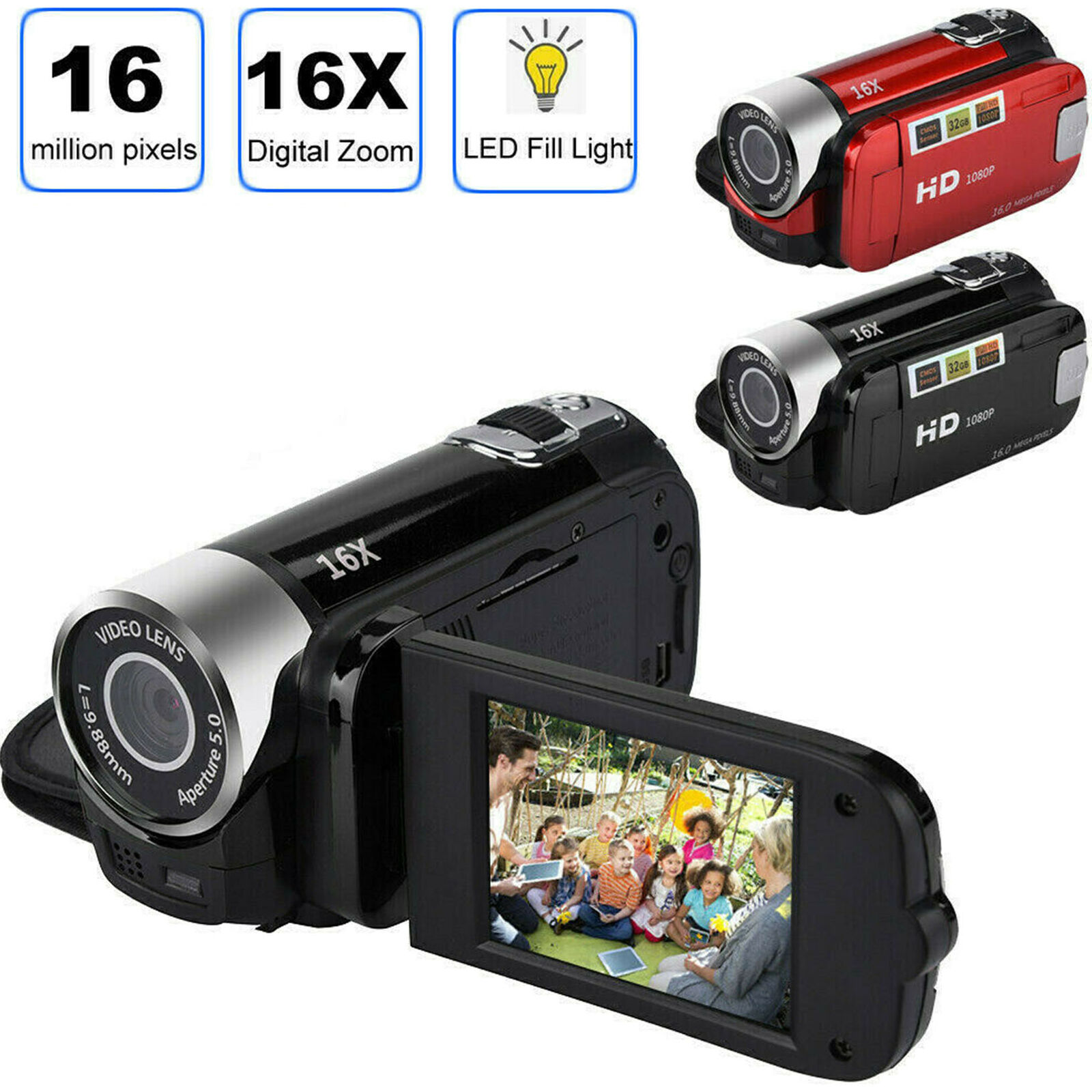 D90 1080P 16MP Digitale Camera 2,4 Inch Draaibaar Scherm Camcorder 16X Zoom HD Videorecorder met Invullicht (-2214230150513