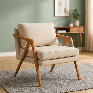 Chaise longue de style nordique, fauteuil rembourré avec structure en teck massif, écologique et confortable pour le mobilier de salon - Product Image 3