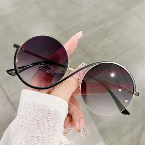 Lunettes de soleil rondes en métal demi-cerclées anti-lumière bleue UV400 personnalisables avec logo, tendance 2025, pour femmes - Product Image 1