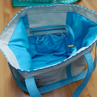 Tas Tote Kanvas Monogram dengan Tali Selempang, Kantong Resleting, Hiasan Rick Rack, Kantong Samping untuk Piknik dan Perjalanan