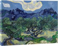Impression sur toile Van Gogh : Vallée des oliviers, Peinture à l'huile classique, Ciel bleu montagne, Décoration impressionniste encadrée