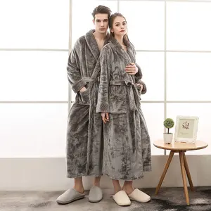 Luxury Men Dressing Gown Winter Thick Man Fleece Fluffy Long Bathrobe With Sashes Long Sleeve Solid Pockets Bath Robe Male 2022