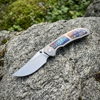 Couteau pliant en acier suédois 14C28N, avec roulement en céramique bleu thermique en titane TC4, lame satinée, couteau de poche EDC, outil d'extérieur pour homme, cadeau