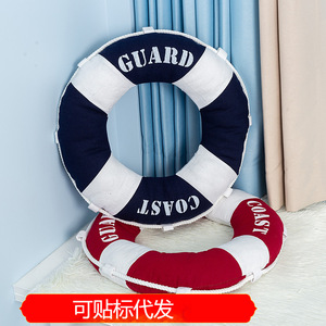 หมอนอิงรูปห่วงชูชีพของหน่วยยามฝั่ง ปลอกผ้าฝ้าย ซักได้ หมอนตกแต่ง สีฟ้า สีแดง - Product Image 5