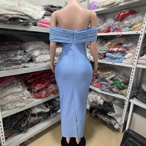 2025 estate nuova moda <span class=keywords><strong>blu</strong></span> fasciante elegante abito lungo Sexy con scollo a V - Product Image 3