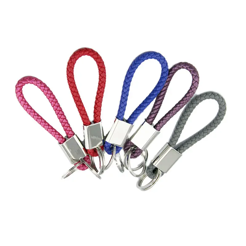 Personalized Pu Leather Keyrings Key Chain Wholesale Custom Sublimation Braided Faux Leather Wristlet Keychain
