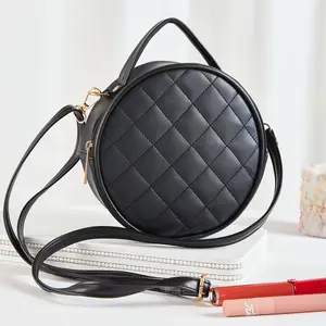 High Quality PU Leather Crossbody Bag Women's Round Clutch Messenger Bag Shoulder Handbags Round Purse Sling Circle Bag